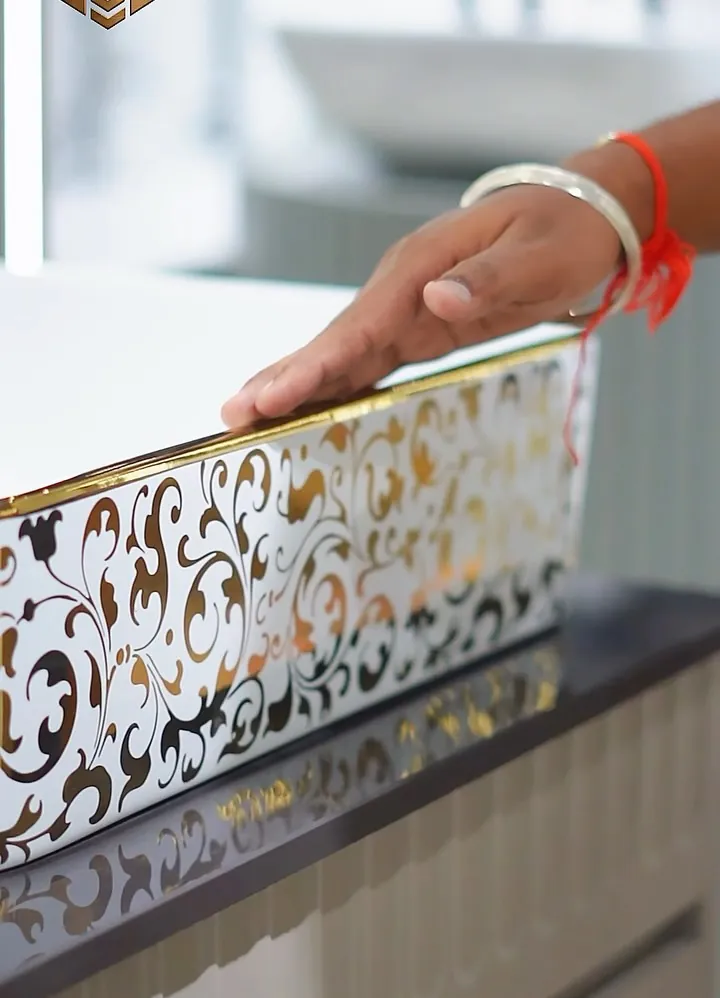Detail of a patterned designer basin
