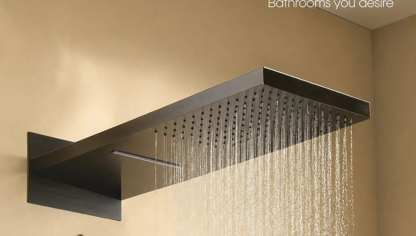 Rain shower head with falling water